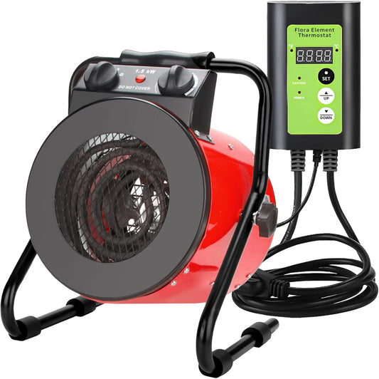 Greenhouse Heater, 1500W Portable Electric Space Heater with Digital Thermostat, 90° Adjustable Angle, Overheat Protection and Fast Heating, Outdoor Heaters for Patio, Garage, Grow Tents (Red)