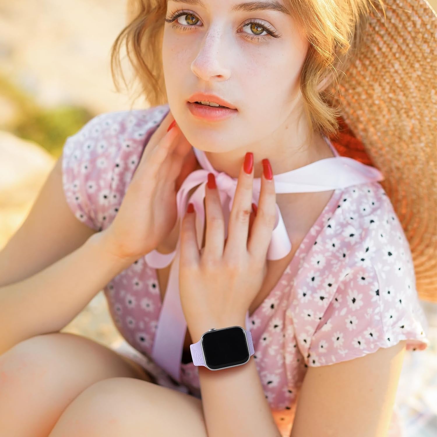 Sunflower Engraved Band Compatible for Apple Watch Bands 40Mm 41Mm 38Mm 42Mm 44Mm 45Mm 49Mm Women, Soft Floral Silicone Strap for Iwatch Ultra Series 9 8 7 6 SE 5 4 3 2 1