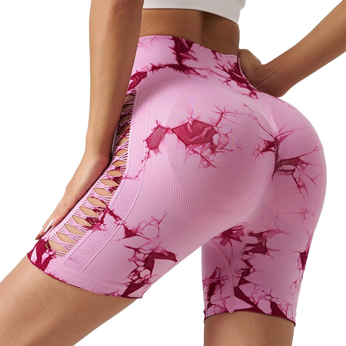 Women'S Workout Tie Dye Scrunch Butt Lifting High Waisted Shorts Tummy Control Yoga Gym Seamless Running Biker Shorts