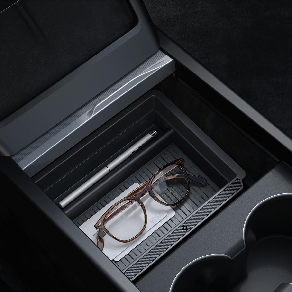 Center Console Organizer Tray(Carbon Edition) Designed for Tesla Model 3 2024 Refresh with Smooth Slide Technology