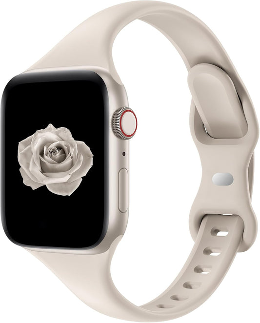 Bands Compatible with Apple Watch 38Mm 40Mm 41Mm 42Mm 44Mm 45Mm 49Mm, Slim Thin Narrow Replacement Soft Silicone Sport Strap Wristbands for Iwatch Series 9/8/7/6/5/4/3/2/1 Ultra SE Women Men