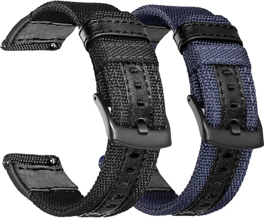 Galaxy Watch 5 Pro Bands/Watch 6/5/4 44Mm 40Mm Band Compatible with Samsung Watch 6/4 Classic 47Mm 43Mm 42Mm 46Mm Bands, 20Mm Nylon Sports Bands with Leather Wristband Replacement Strap