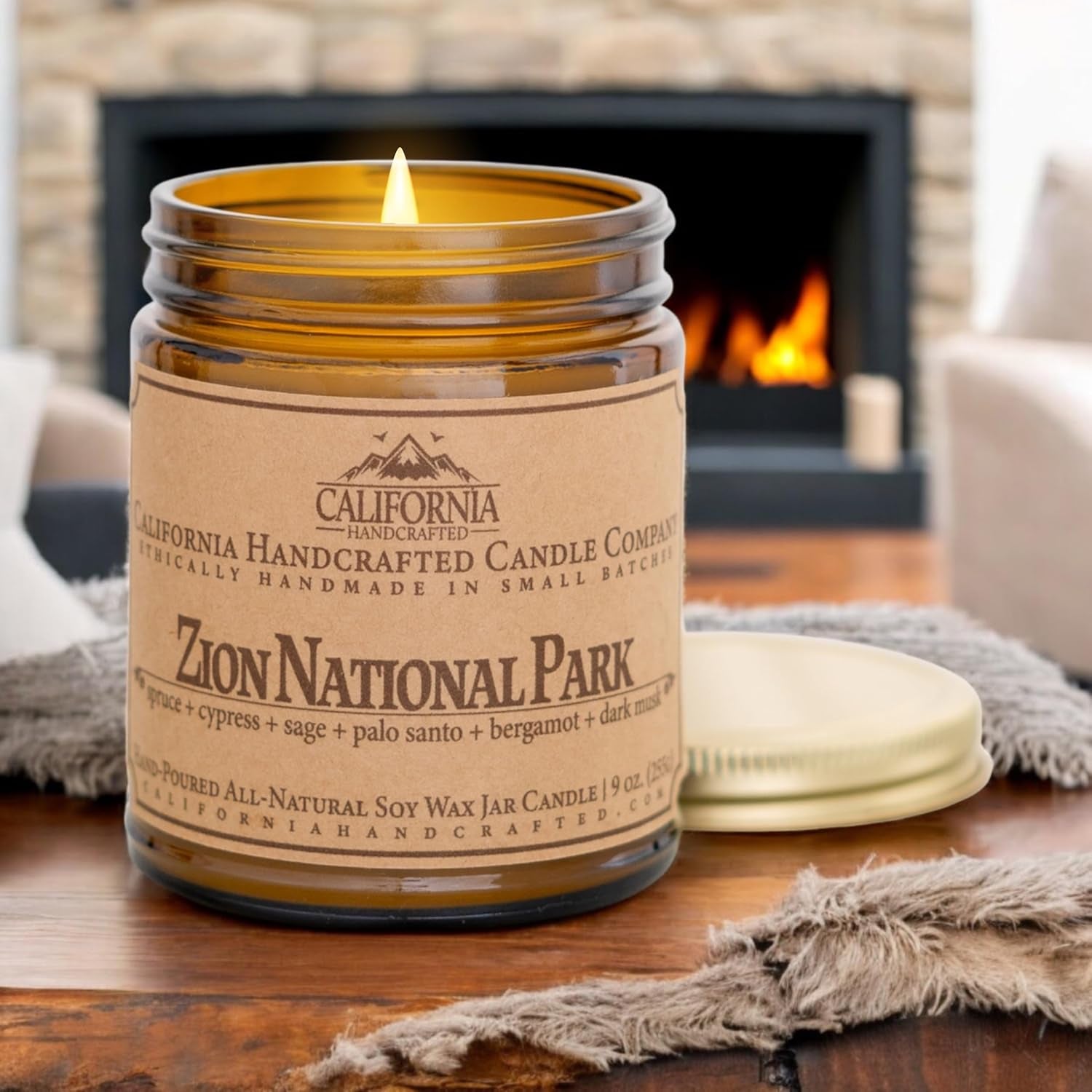 Zion National Park Soy Candle - 9Oz Spruce + Cypress + Sage Jar - Long-Lasting Eco-Friendly National Park Fragrance