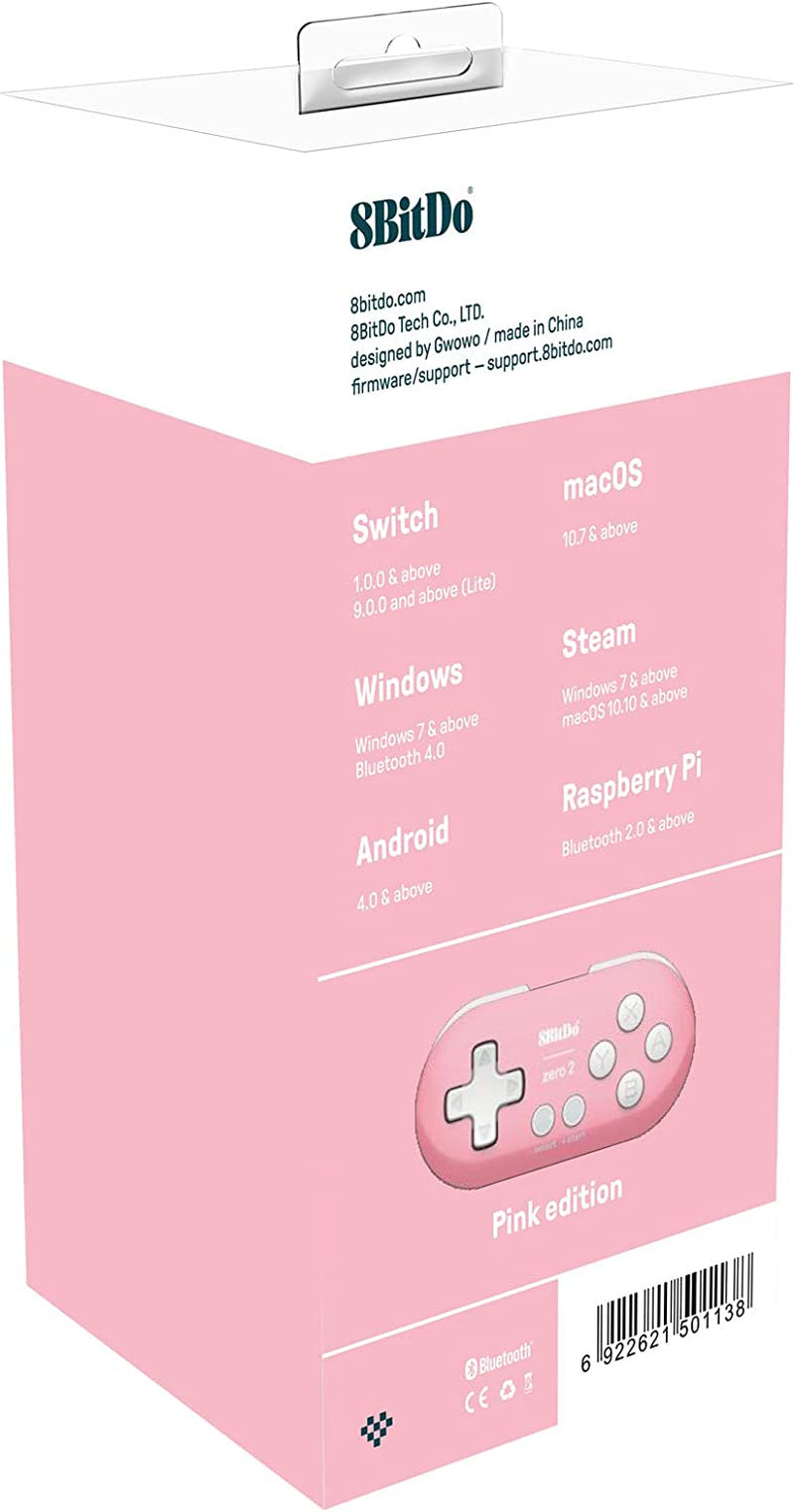 8Bitdo Zero 2 Bluetooth Key Chain Sized Mini Controller for Nintendo Switch, Windows, Android and Macos (Pink Edition)