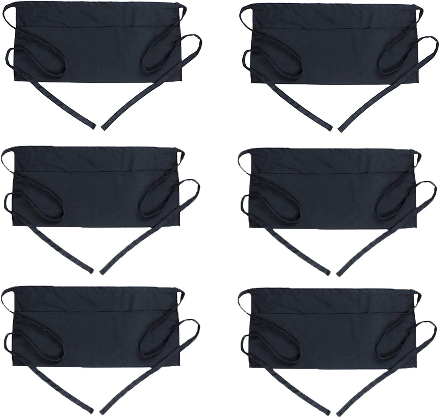 Waist Apron with 3 Pockets - Black Waitress Waiter Server Short Aprons