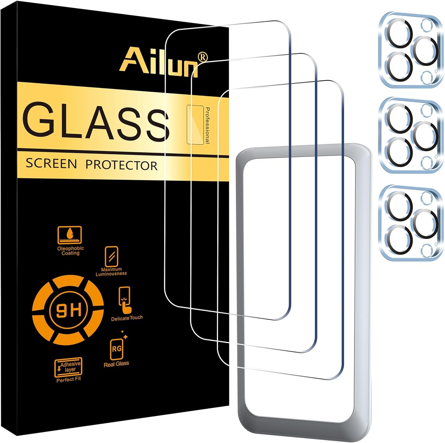 3 Pack Screen Protector for Iphone 16 [6.1 Inch] + 3 Pack Camera Lens Protector with Installation Frame,Case Friendly Tempered Glass Film,[9H Hardness] - HD [6 Pack]