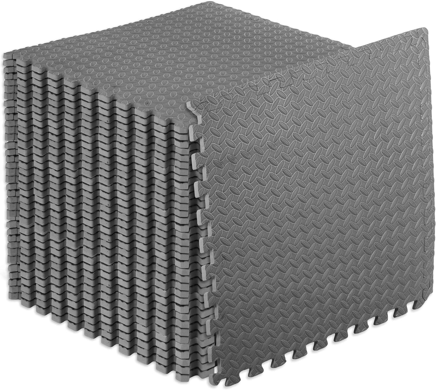 Puzzle Exercise Mat ½ In, EVA Interlocking Foam Floor Tiles for Home Gym, Mat for Home Workout Equipment, Floor Padding for Kids, Black, 24 in X 24 in X ½ In, 48 Sq Ft - 12 Tiles