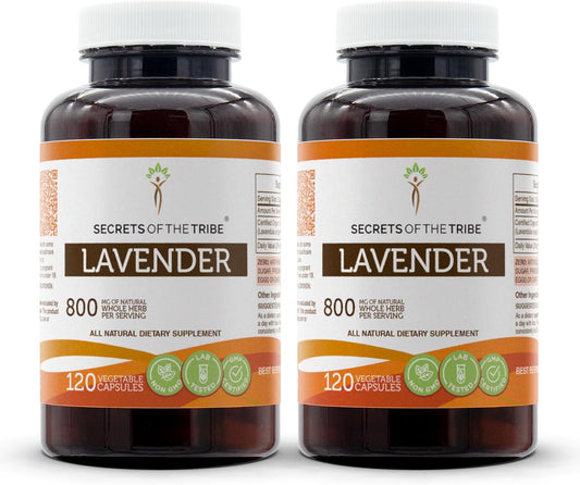 Lavender 120 Capsules(2 Pcs.), 800 Mg, Lavender (Lavandula Angustifolia, Lavandula X Intermedia) Dried Flowers (2X120 Capsules) TLBH