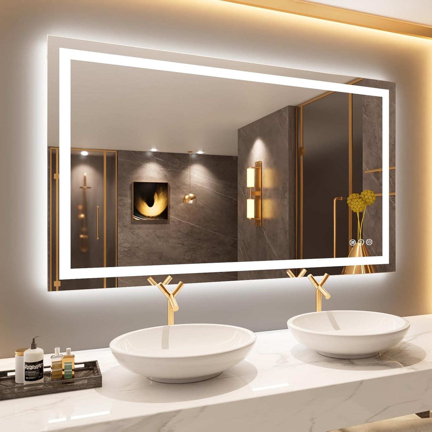 60”X30“ RGB LED Bathroom Mirror with Lights for Bathroom, Anti-Fog, Dimmable，Multiple Light Modes, RGB Backlit + Front Light, Memory Function, Tempered Glass