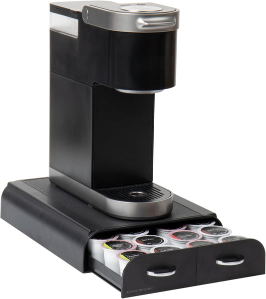 Single Serve Pod Organizer, 2 Drawers, 24 Pod Capacity, Keurig Mini Compatible, 9.5"L X 12.25"W X 2.5"H, Black