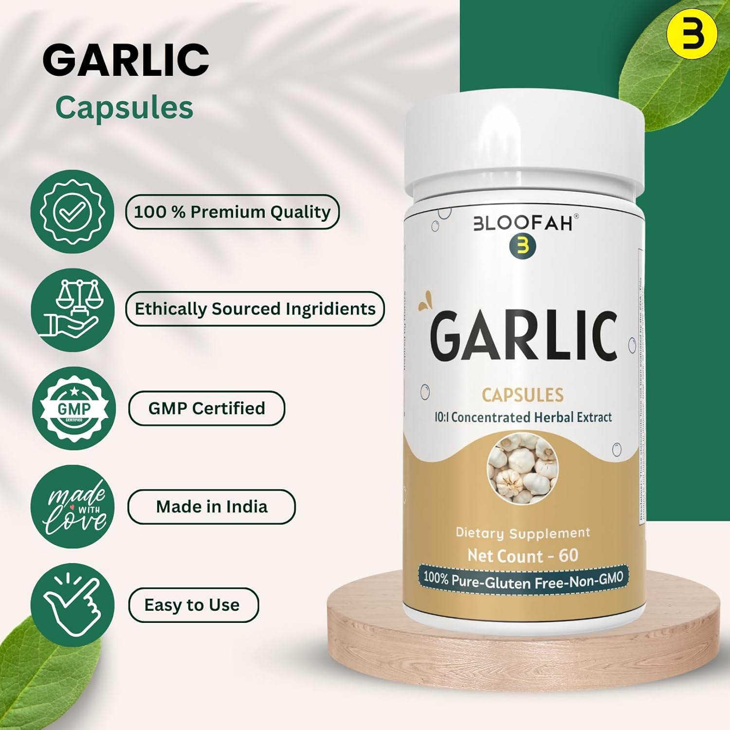 Garlic Capsules 500Mg | Concentration of 10:1 Extract Powder |Allium Sativum Herbal Supplement | Natural, Non-Gmo, Gluten-Free, No Artificial Additives (60 Count (Pack of 1)) TLBH