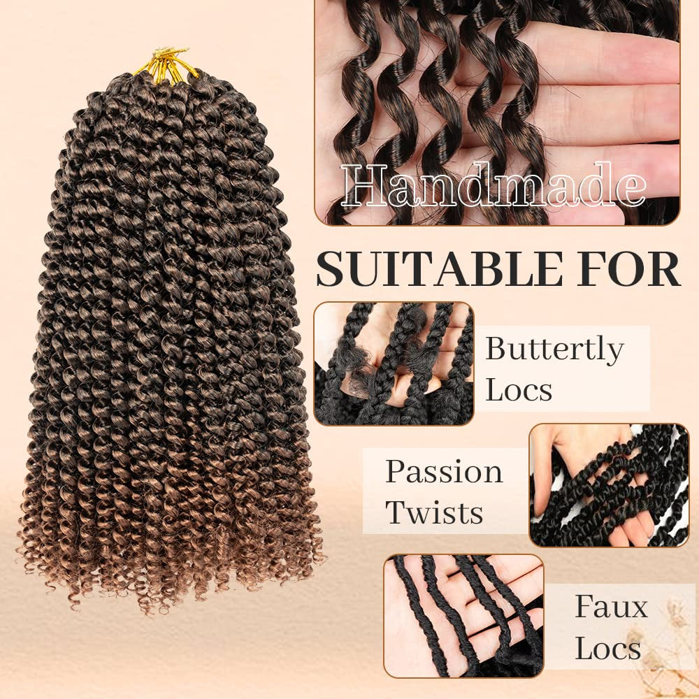 Passion Twist Hair - 12 Inch Water Wave Crochet Hair 8 Packs Short Crochet Braids Passion Twists Braiding Hair Bohemian Synthetic Hair Extension (12 Inch, 1B/30)