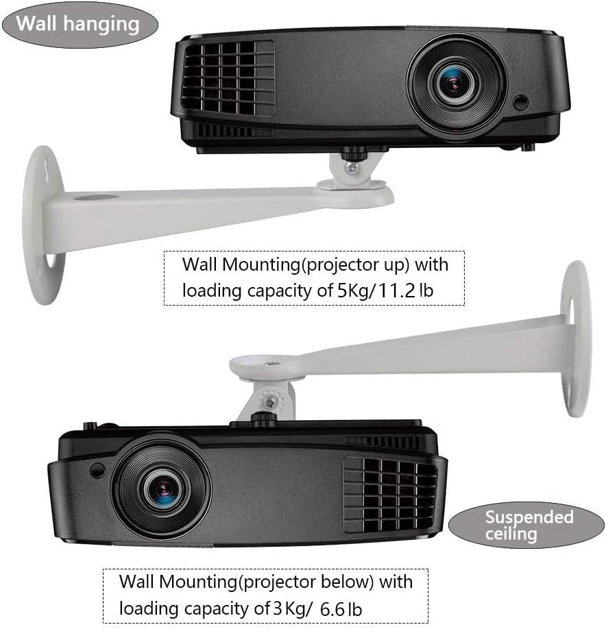 Mini Projector Wall Mount/Projector Hanger/Cctv Security Camera Housing Mounting Bracket(White) - for Cctv/Camera/Projector/Webcam - with Load 11 Lbs Length 7.8 Inch - Rotation 360° (White)