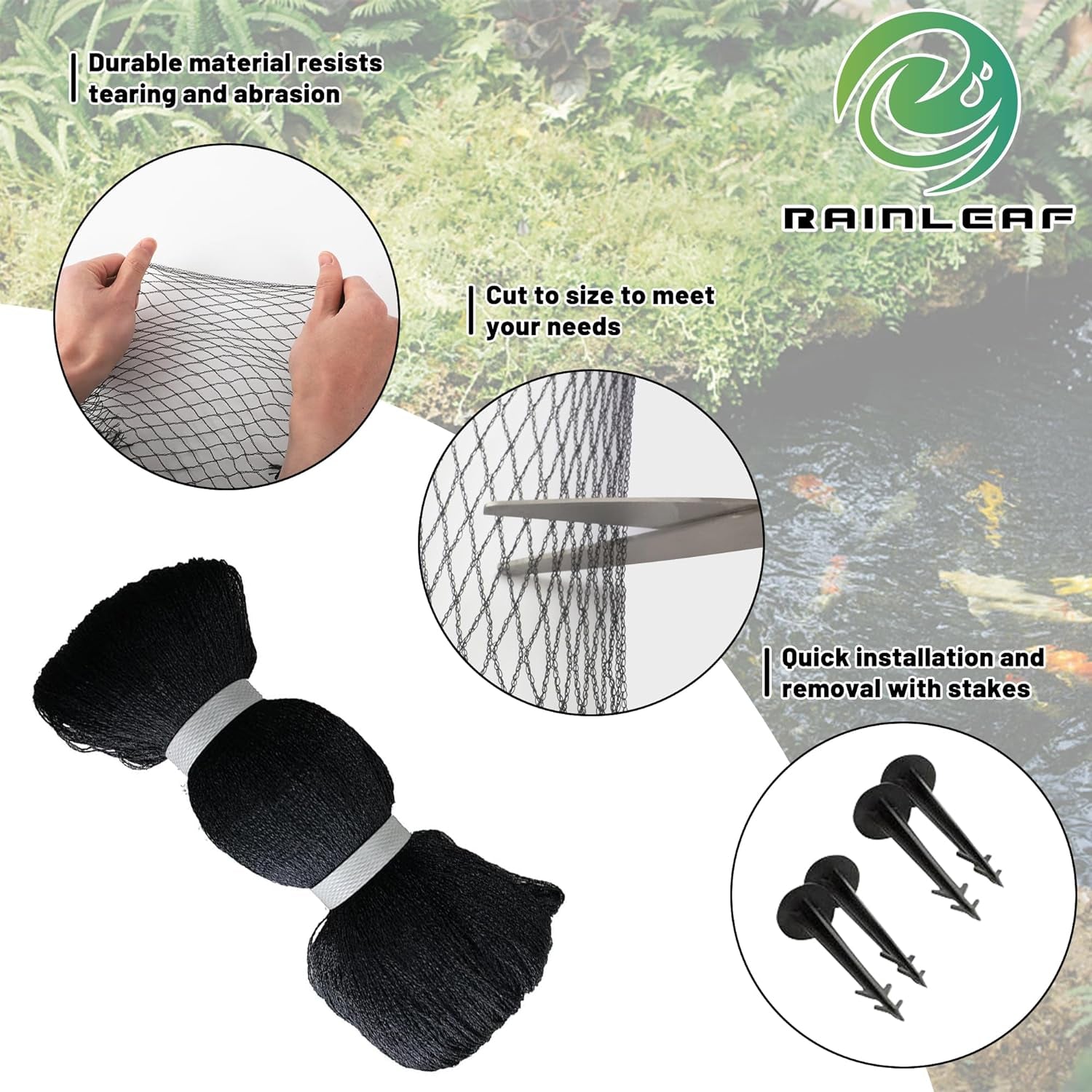 Pond Netting, 7' X 10' Pond Net Cover, Koi Pond Netting for Leaves, Heavy Duty Koi Pond Net Protecting Koi Fish from Herons, Stakes Included