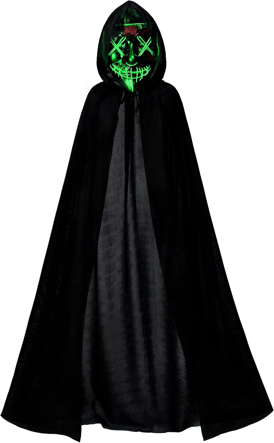 Kids Full Length Hooded Velvet Cloak Halloween Cape Costumes with LED Light up Scary Mask