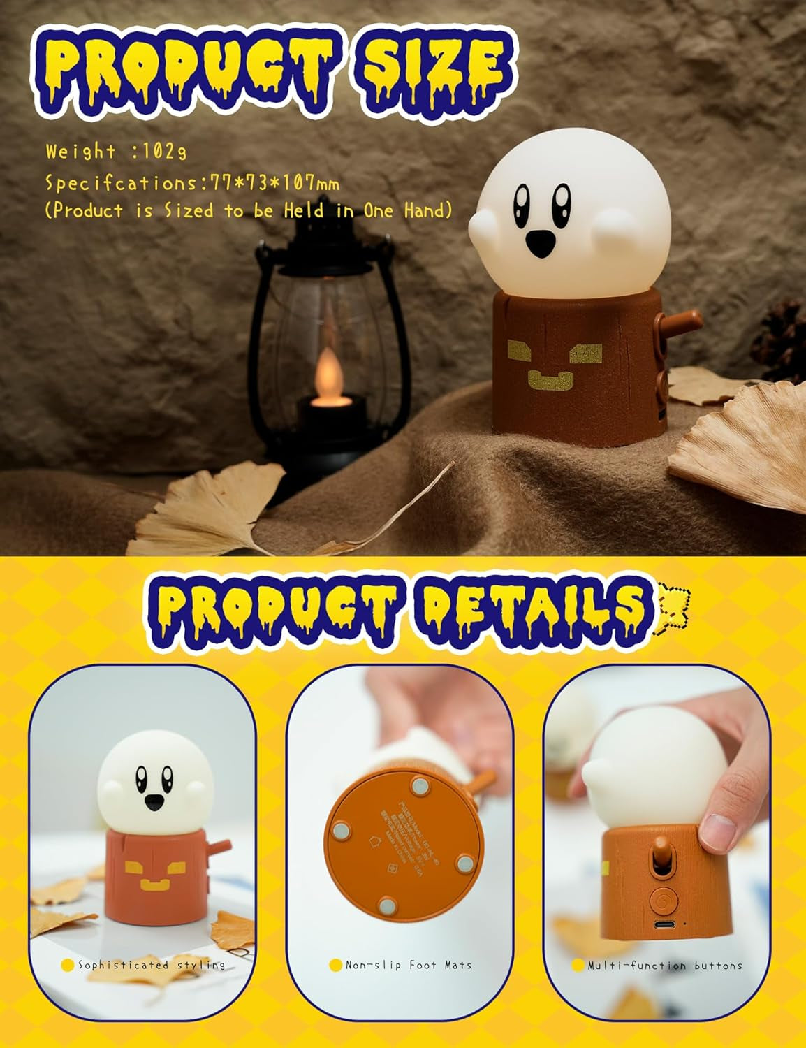 Cute Ghost Night Light, Warm Light Rechargeable Stepless Dimming Night Lights for Bedroom, Cute Little Buddy Ghost Anime Gifts, Funny Kids Room Decor for Teen Girls