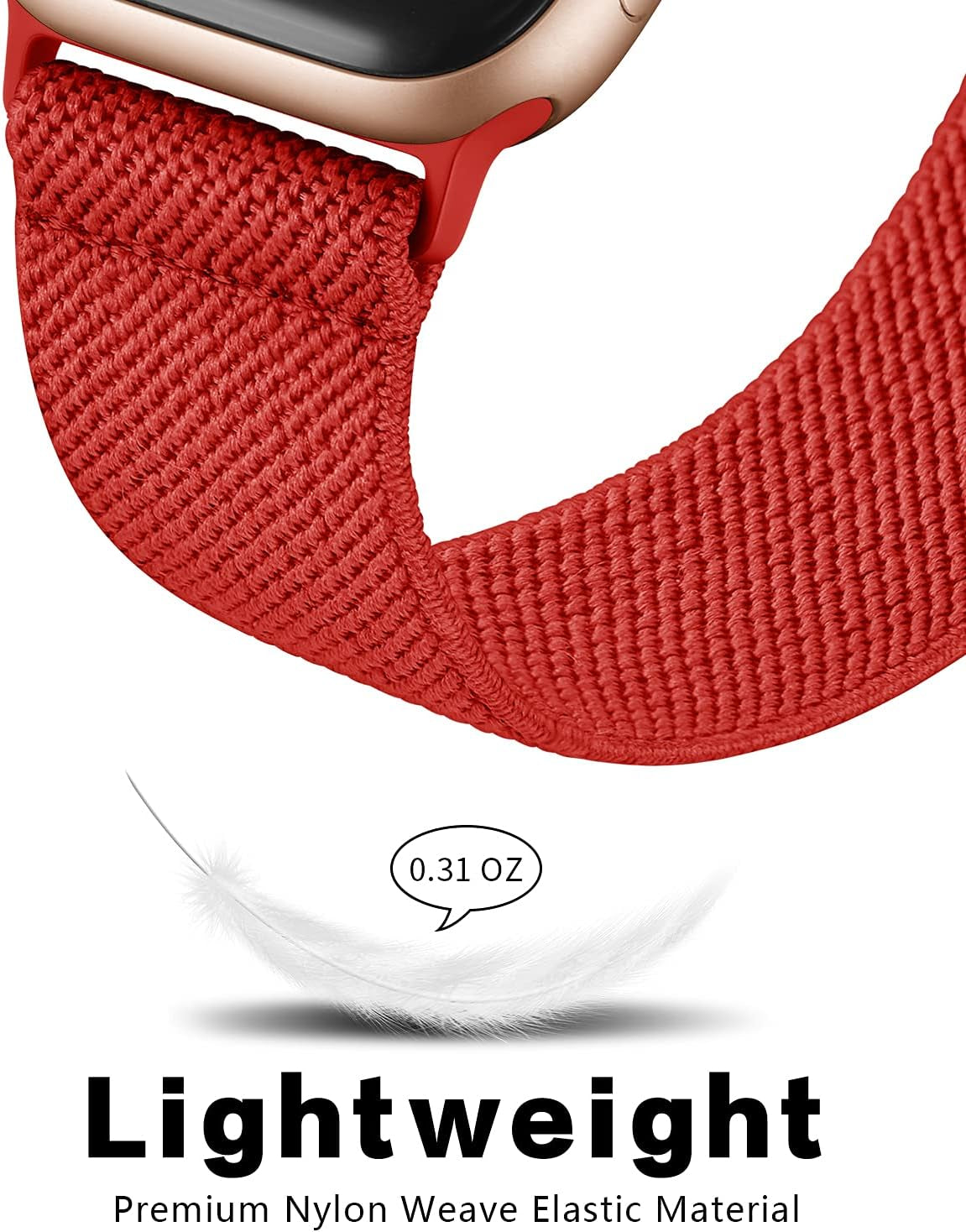 Stretchy Nylon Watch Bands Compatible with Apple Watch Series 10/9/8/7/6/5/4 Ultra 2/1 SE, Adjustable Braided Elastic Sport Loop Rugged Straps for Iwatch Women Men (Bright Red, 44/45/46/49MM)