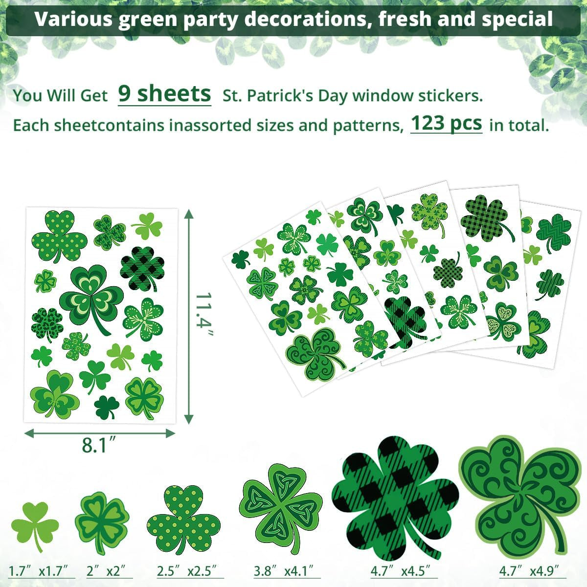 St Patricks Day Window Clings, 9 Sheets Double-Side Quality Printed Shamrock Decorations for St Patrick'S Day, Lucky Irish Decals Party Ornaments…