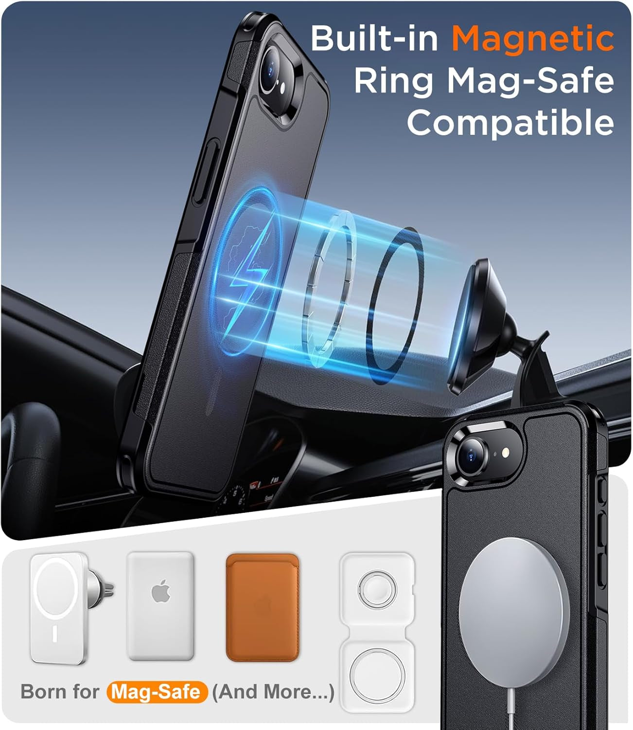 Designed for Iphone 16E Case,Iphone SE 4 Case,[Military Grade Drop Protection][Compatible with Magsafe] Heavy Duty Shockproof Phone Case for Iphone 16E/SE4 2025 6.1''-Black