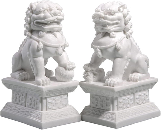Foo Dogs Statues Pair, Chinese Fu Foo Dogs Guardian Lion Statues Beijing Lions Ornaments 2024 Feng Shui Home Decor Indoor Outdoor Ward off Evil Energy (Small)