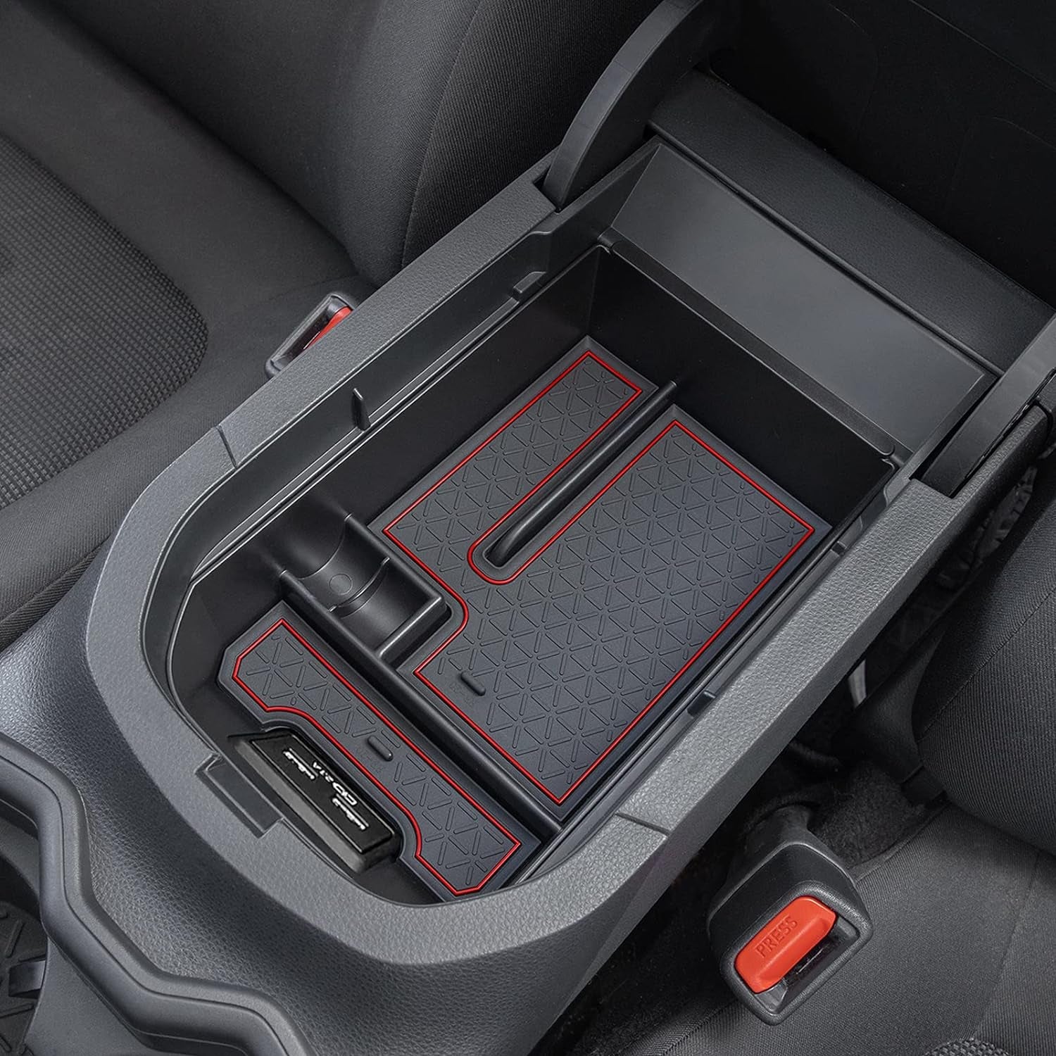 Center Console Tray Organizer Compatible with Toyota RAV4 Accessories 2019-2024 2025 and 2021-2025 RAV4 Prime, Armrest Insert Container ABS Material Secondary Storage Box-Red