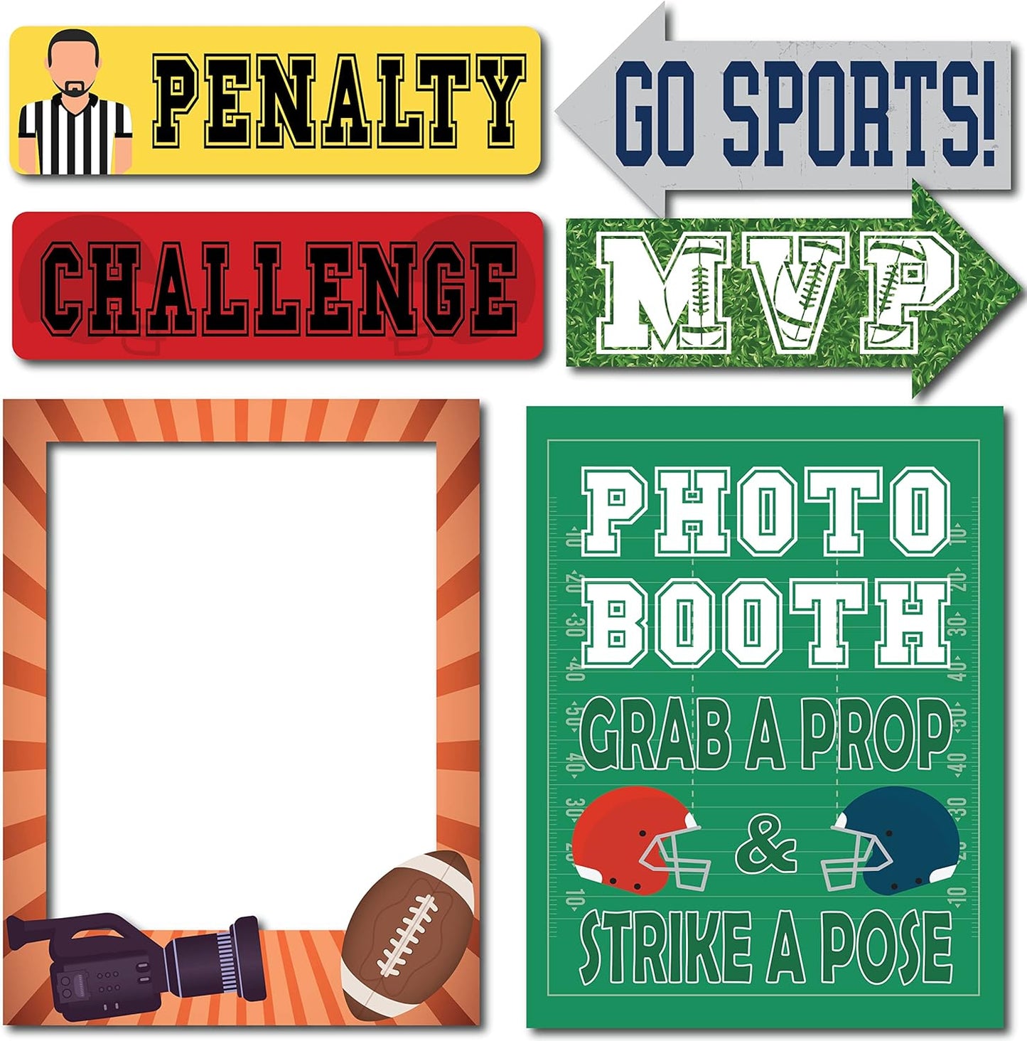 Football Photo Booth Props - 41-Pc Photobooth Kit with 8 X 10-Inch Sign, 60 Adhesive Pads, 45 Sticks - Superbowl Photo Props - Football Photo Props - Tailgate Photo Props