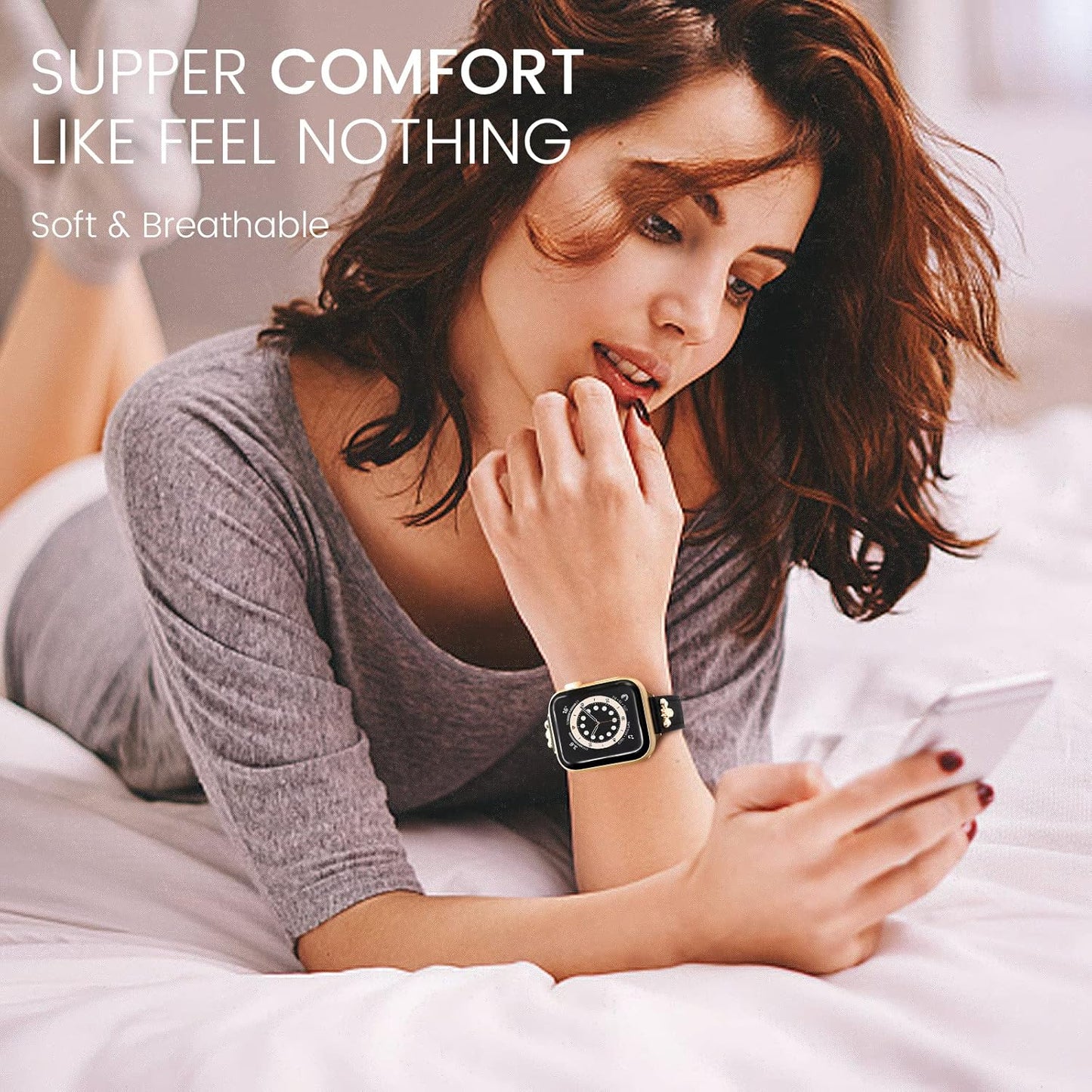 Slim Leather-Bands Compatible with Apple Watch Band 38Mm 40Mm 41Mm Top Genuine Leather Band with Charms