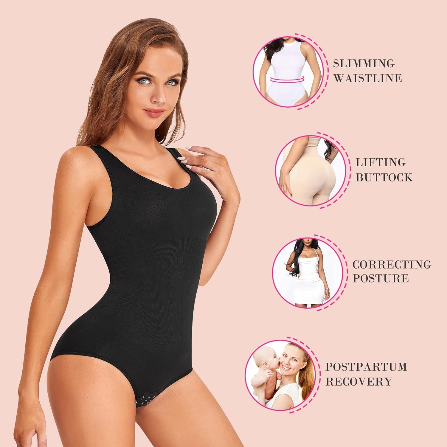 Womens' Waist Trainer Seamless round Neck Tummy Control Shapewear Bodysuit