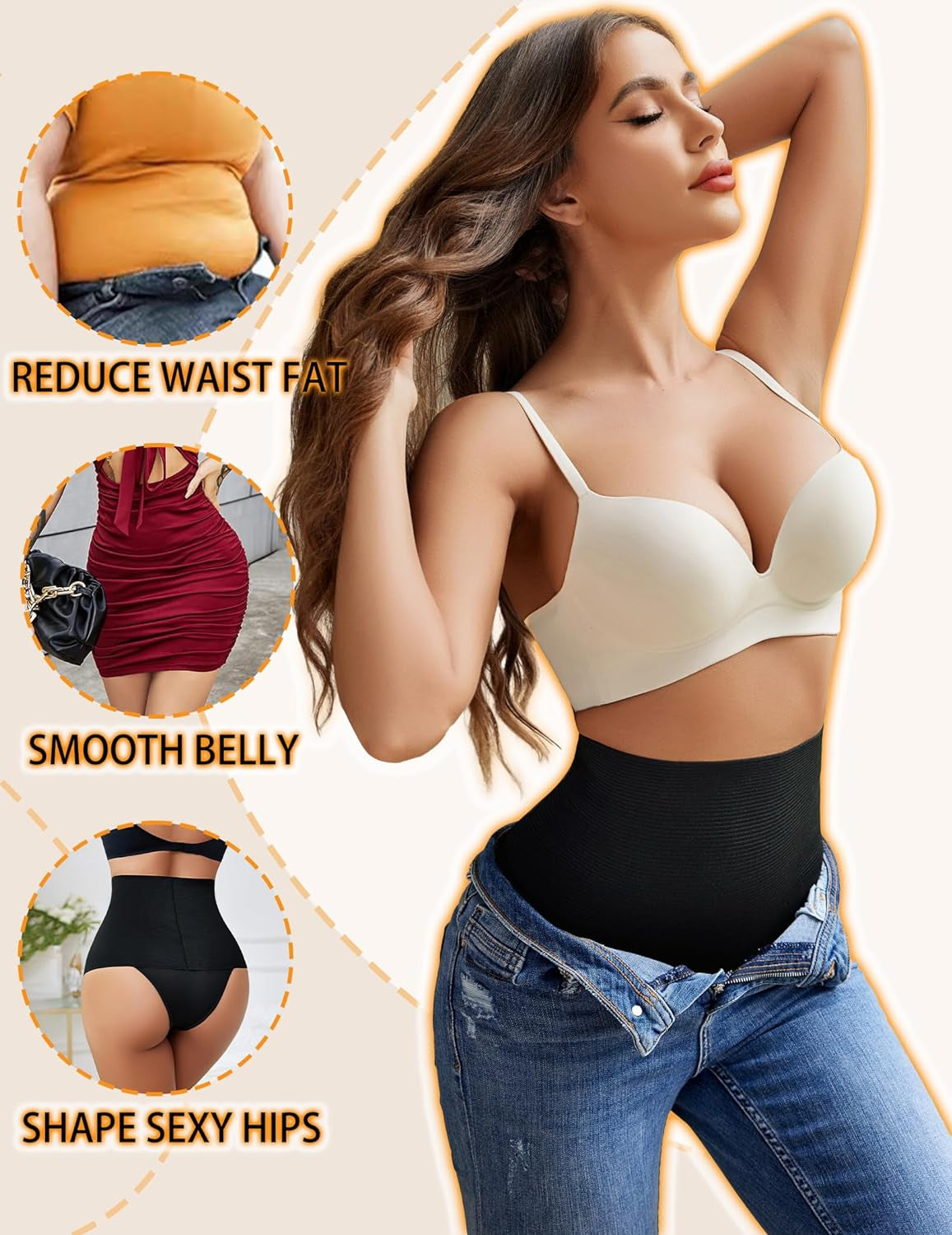 Women'S Shapewear Tummy Control Thong Mid Waist Lightweight Shaping Underwear Panty Girdle Body Shaper Brief