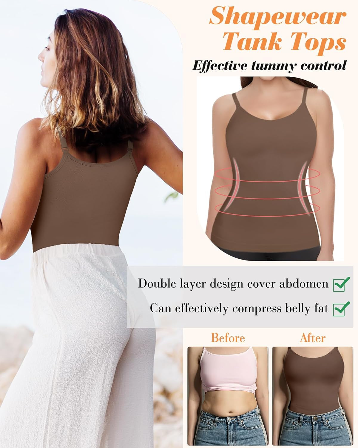 Women'S Shapewear Tummy Control Scoop Neck Camisole Tops for Women Seamless Compression Tank Top Regular and plus Size