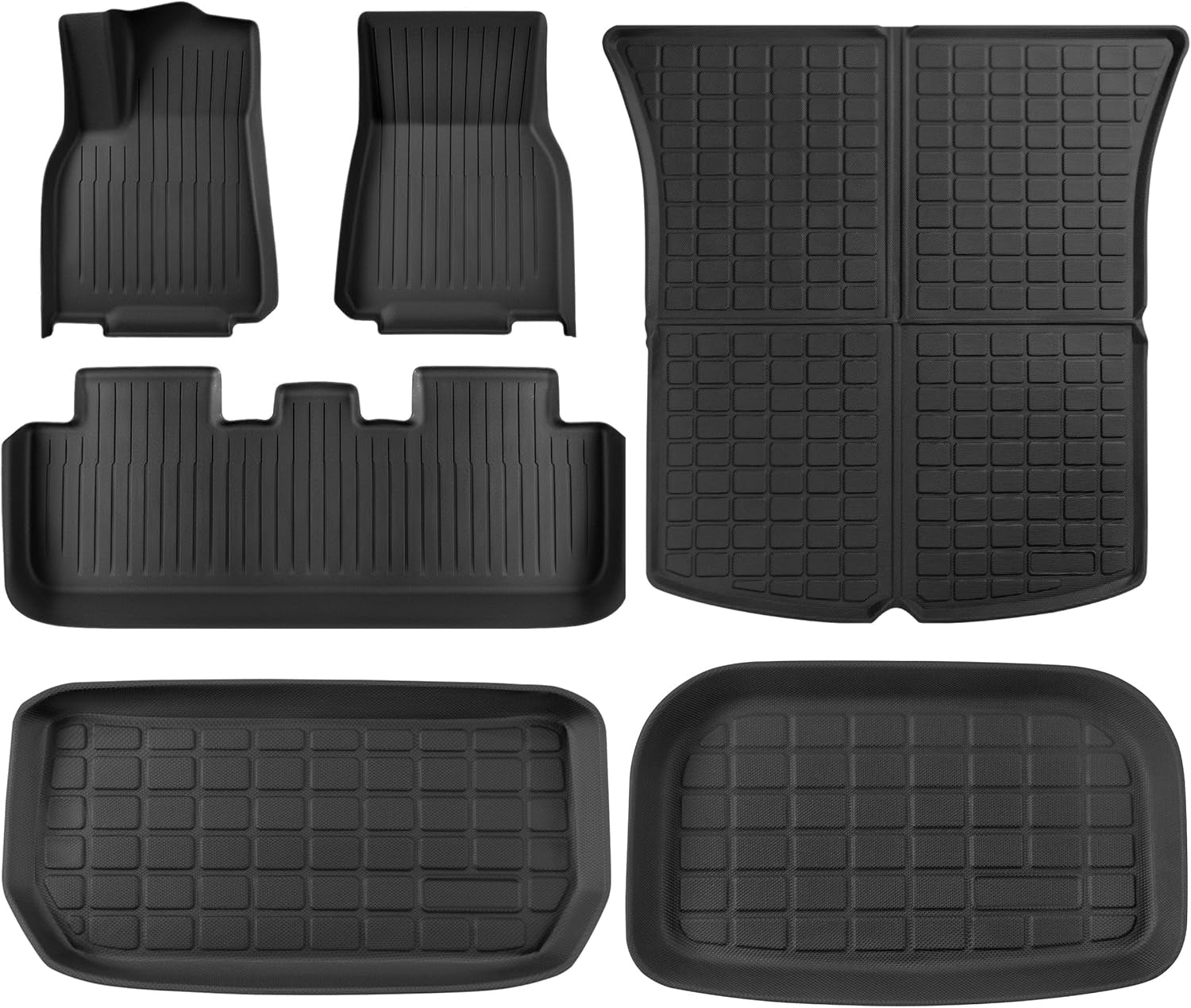 Floor Mats for Tesla Model Y 5-Seat 2021-2024 2025-100% Eco-Friendly - All Weather TPE Cargo Liner Trunk Accessories, Set of 6 Mats (Not Fit 7-Seat)