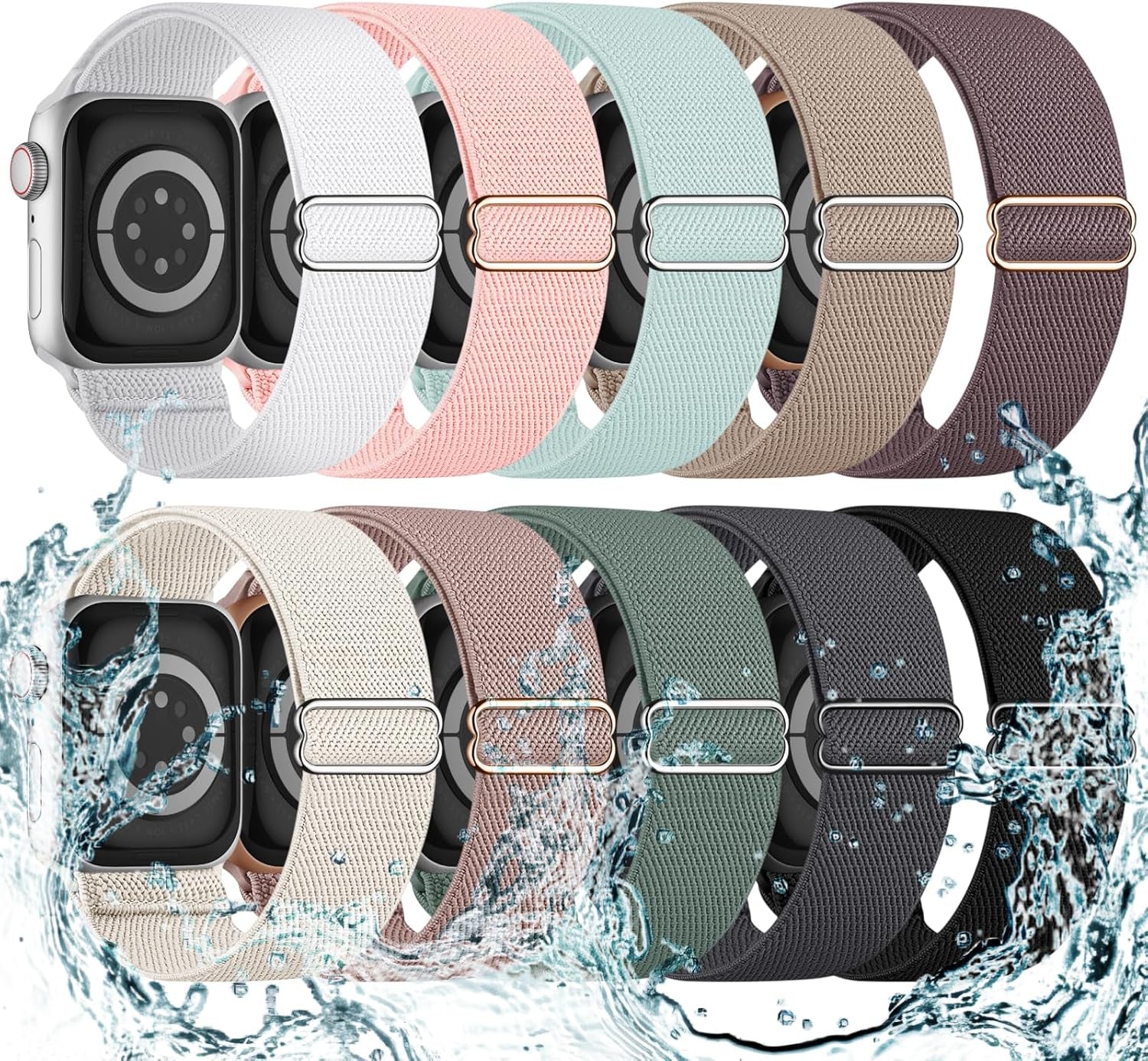 10 Pack Stretchy Bands Compatible with Apple Watch Band 40Mm 38Mm 41Mm 42Mm 44Mm 45Mm 46Mm 49Mm Women Men, Water-Resistant Solo Loop Elastic Sport Straps for Iwatch Series 10 9 8 7 6 5 4 3 SE Ultra