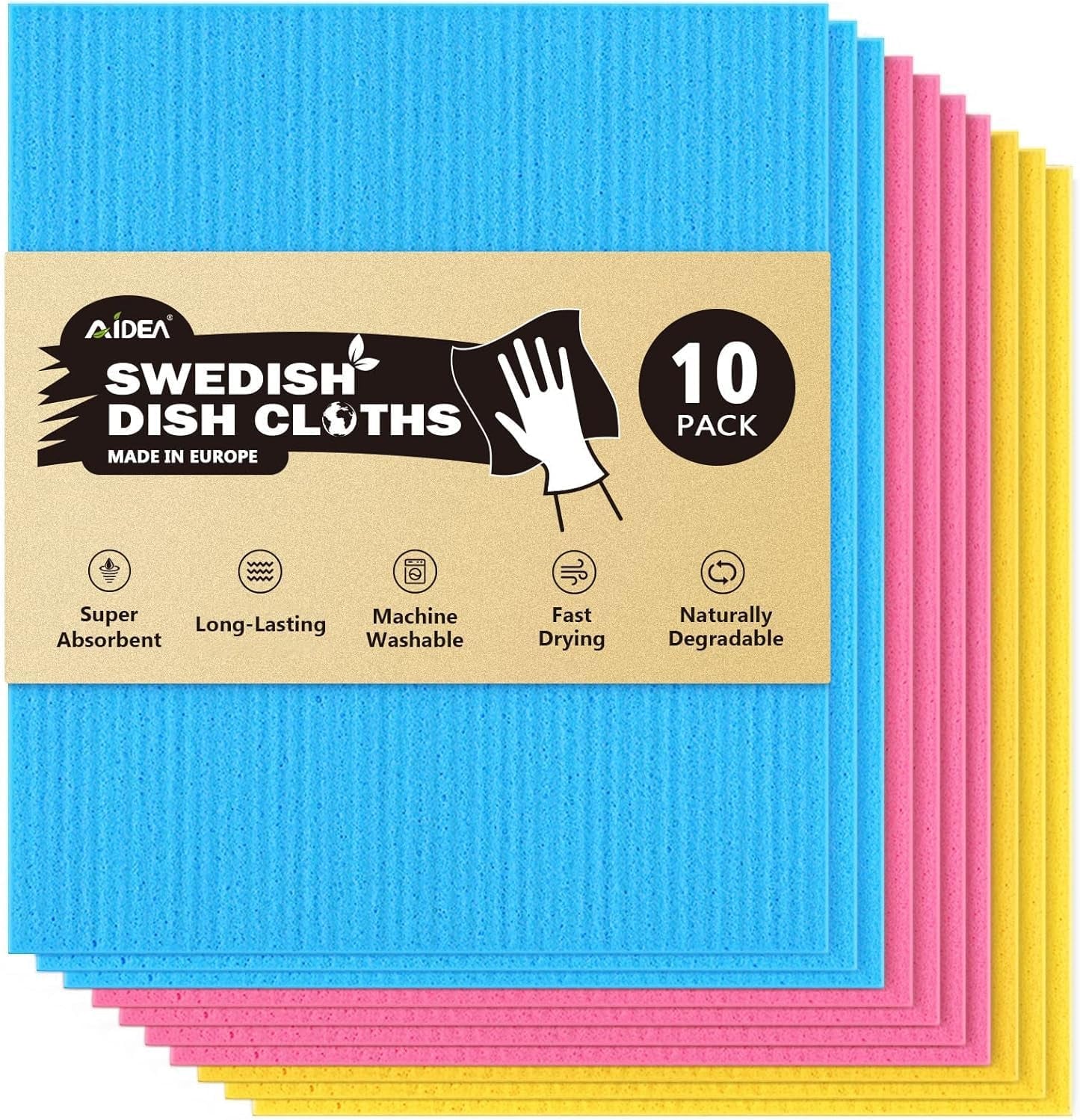 Swedish Dishcloths for Kitchen, 20PK, Reusable Paper Towels, Kitchen Washcloths Dish Rags, Eco Friendly No Odor Reusable Cleaning Cloths for Kitchen, Cellulose Sponge Cloths, 7"×6"