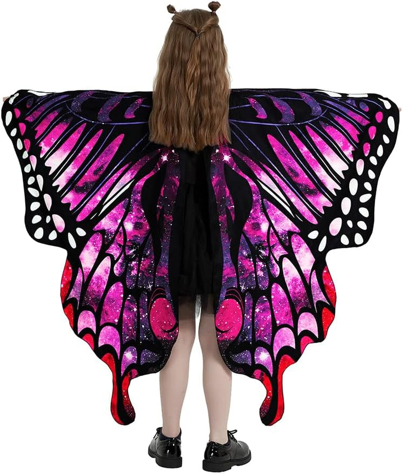 Butterfly Wings for Girls, Butterfly Costume Blue Purple, Fairy Wings Shawl, Halloween Costumes for Kids