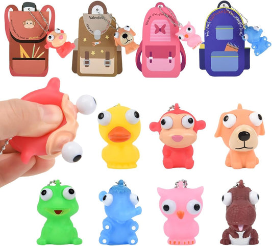 28 Piece Valentines Day Gifts for Kids with Squeezable Pop-Eye Animal Keychain Ideal for Valentines Day Cards for Kids School, Kids Valentines Day Cards, Valentines Day Gifts for Kids Classroom