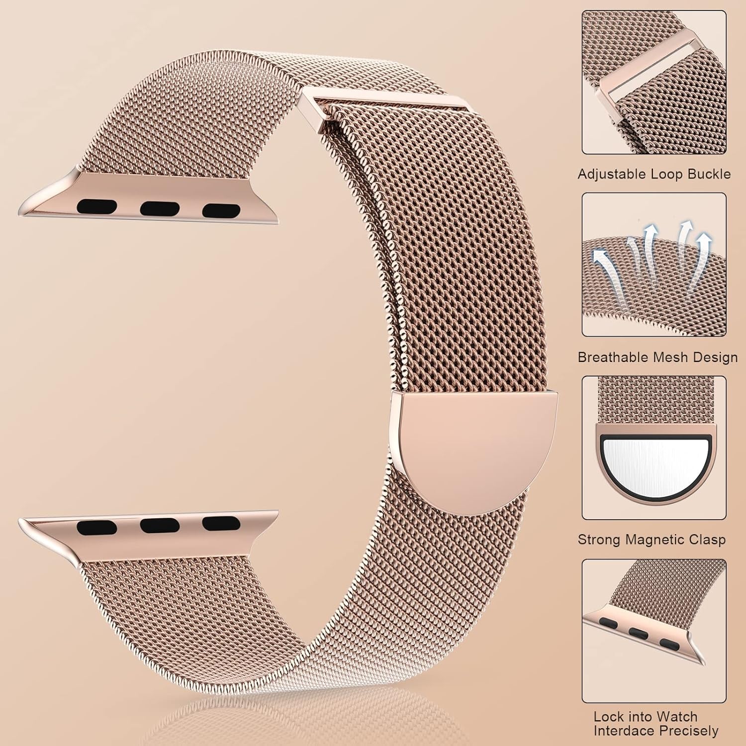 for Apple Watch Band Series Ultra 8 7 6 5 4 3 2 1 SE 38Mm 40Mm 41Mm 42Mm 44Mm 45Mm 49Mm Women and Men, Stainless Steel Mesh Loop Magnetic Clasp Replacement for Iwatch Bands