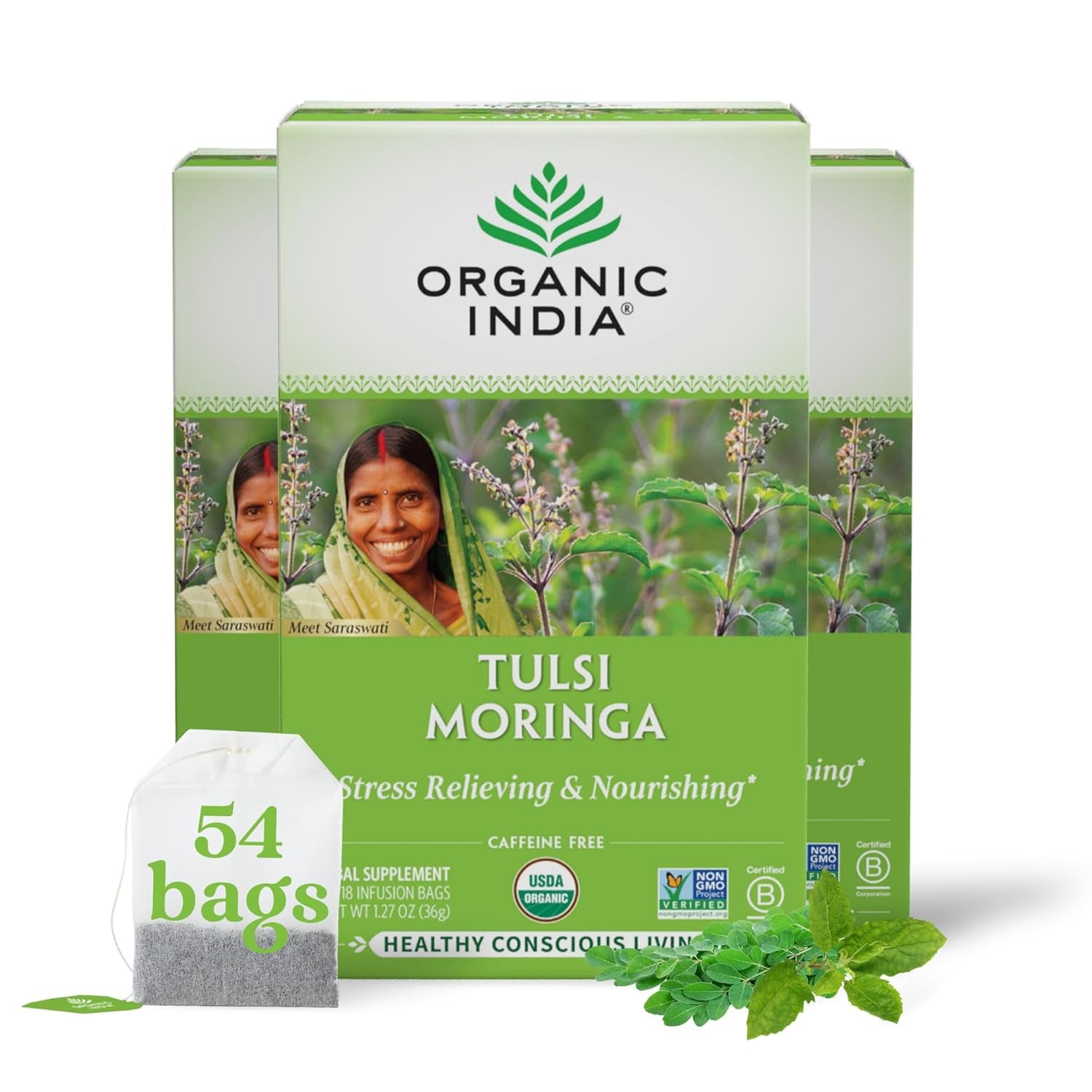 Calming Tulsi Ashwagandha Herbal Tea - Holy Basil Tea with Ashwagandha Root, Supports Restful Sleep - Adaptogen, Vegan, USDA Certified Organic, Non-Gmo - 18 Infusion Bags, 3 Pack TLBH