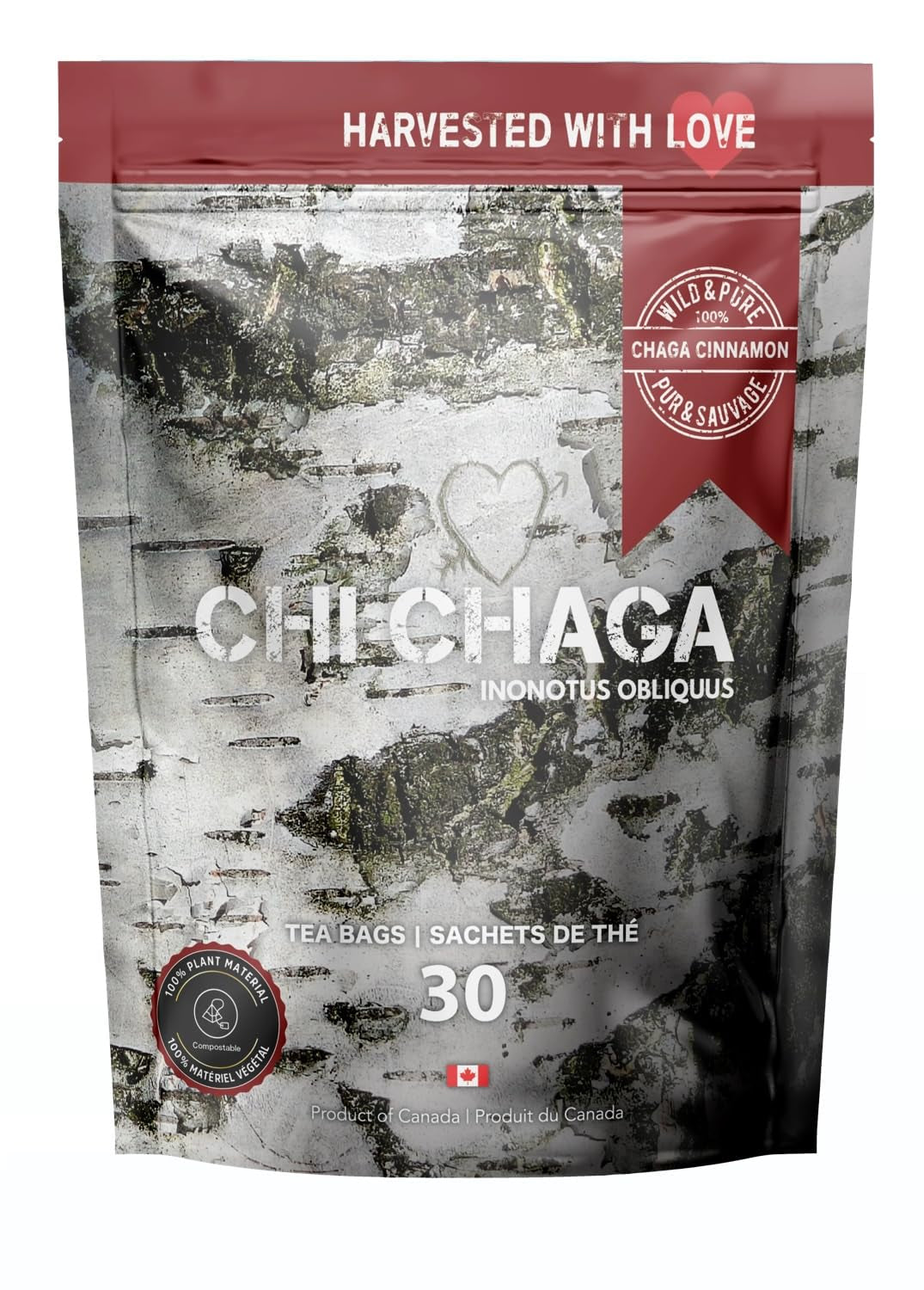 Premium 100% Wild Harvested Chaga Mushroom & Chamomile Combo - 30 Tea Bags TLBH