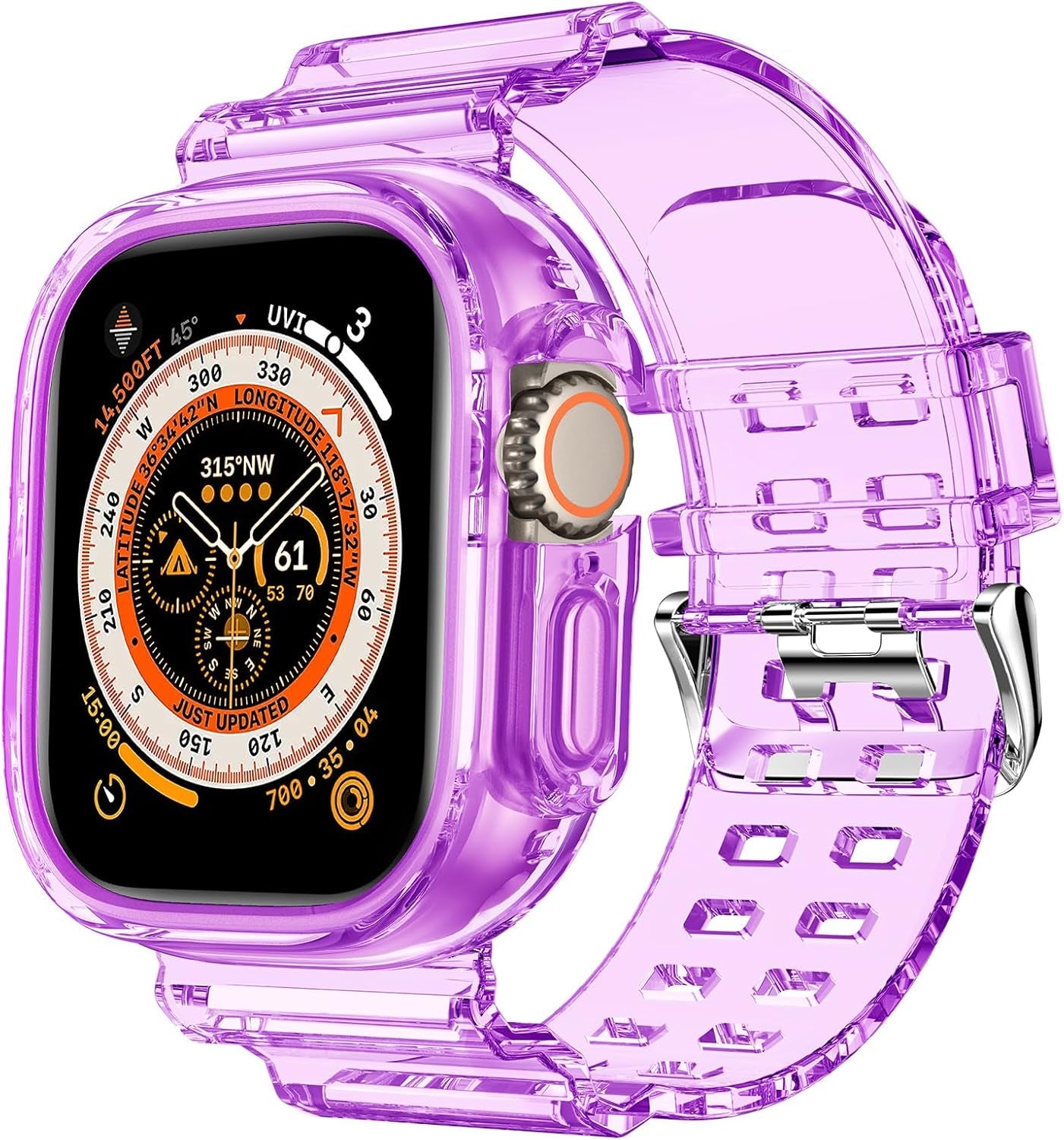 Compatible for Clear Apple Watch Band with Bumper Case, Women Men Glitter Bling TPU Sport Strap for Iwatch SE Ultra Series 10 9 8 7 6 5 4 3 2 1