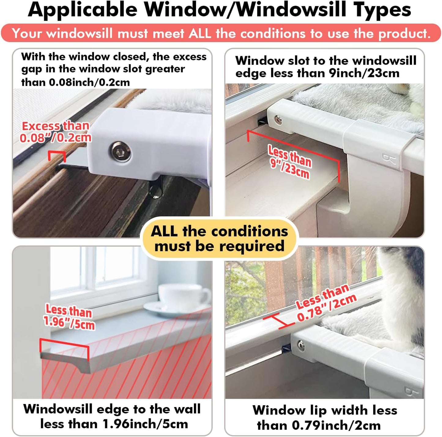 Window Sill Mount Cat Perch for Indoor Cats, One-Step Sliding Clamping Slot Adjustment Cat Hammock with Removable Two Fabrics Cover, No Suction Cups Cat Beds for Windowsill & Bedside(L-Pad Bed)