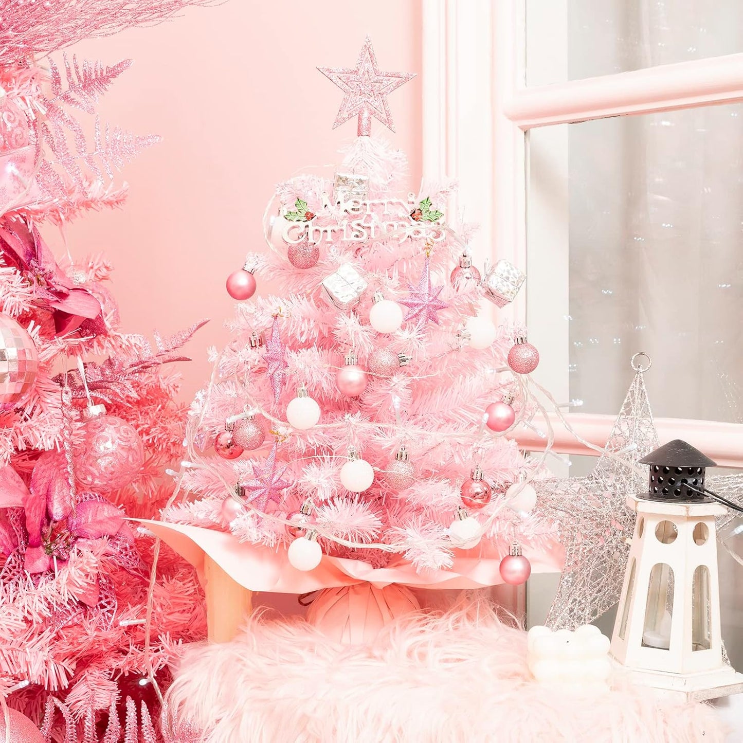 Mini Christmas Tree Christmas Pink Tree Artificial Christmas Tree Small Christmas Tree Holiday Tabletop Christmas Tree Holiday Decoration for Home, Office, Party
