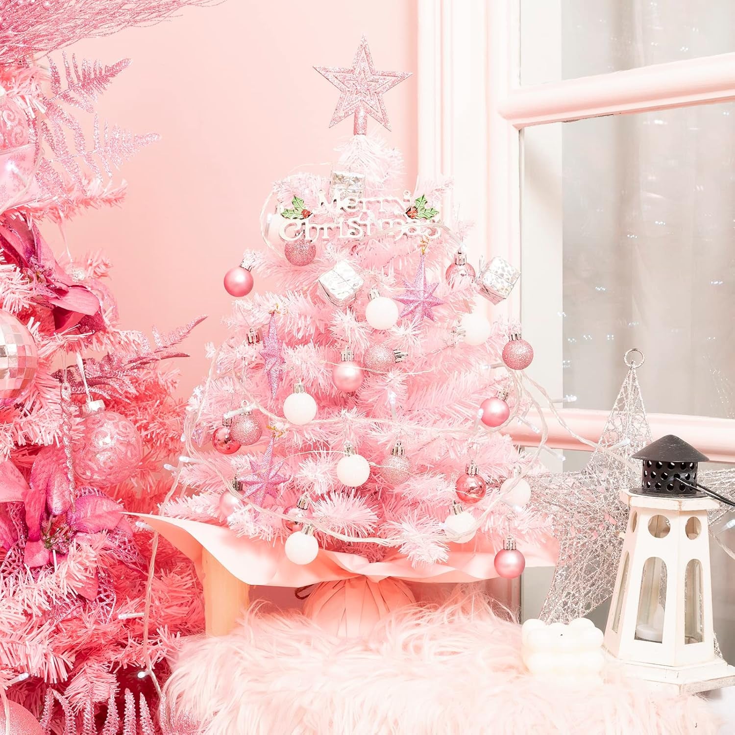 Mini Christmas Tree Christmas Pink Tree Artificial Christmas Tree Small Christmas Tree Holiday Tabletop Christmas Tree Holiday Decoration for Home, Office, Party