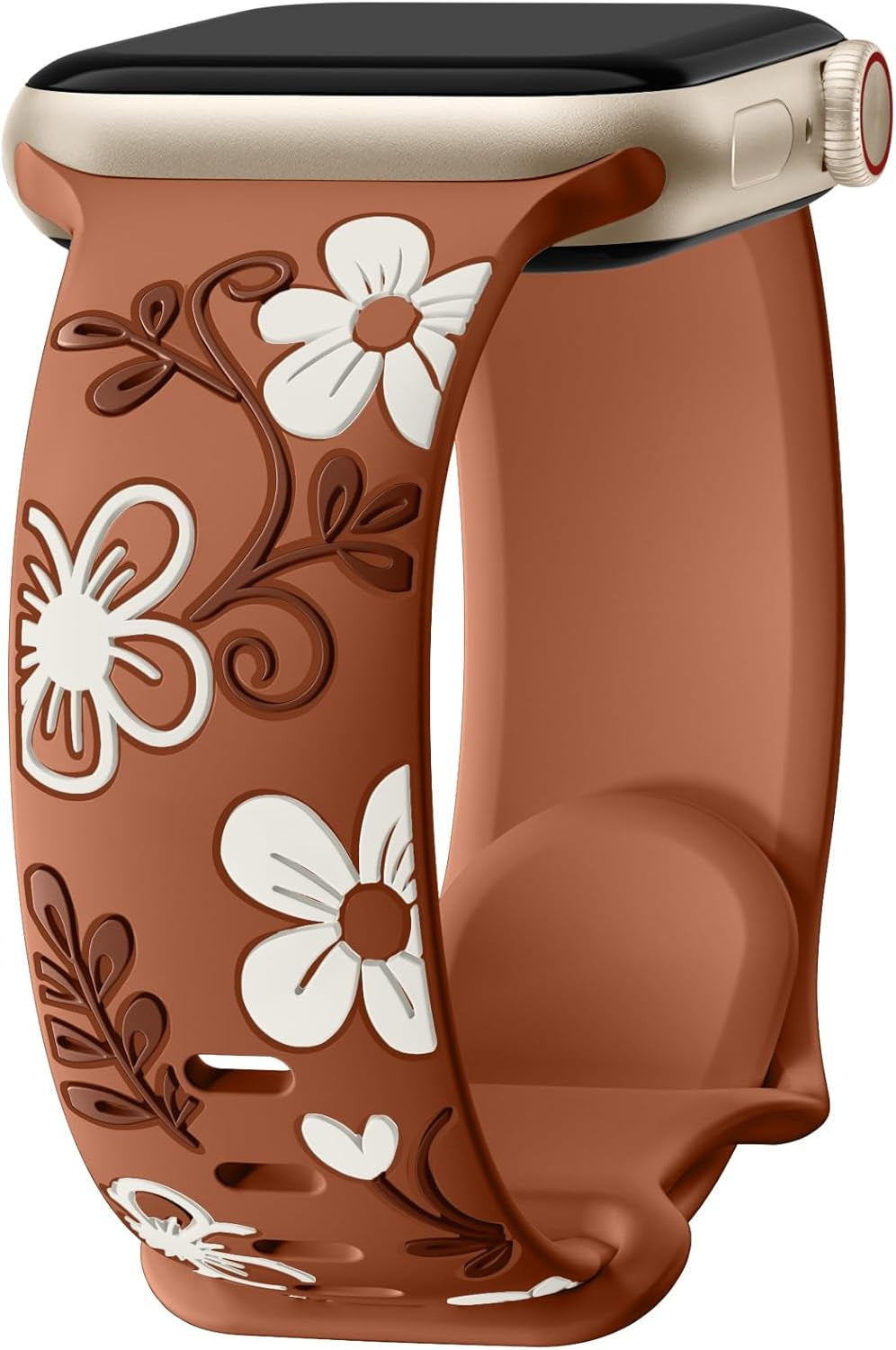 Floral Band Compatible with Apple Watch Bands for Women 40Mm 41Mm 38Mm 42Mm 44Mm 45Mm 46Mm 49Mm, Engraved Cute Flower Silicone Inlay Dressy Strap for Iwatch Series 10 9 8 7 6 5 4 3 2 SE Ultra