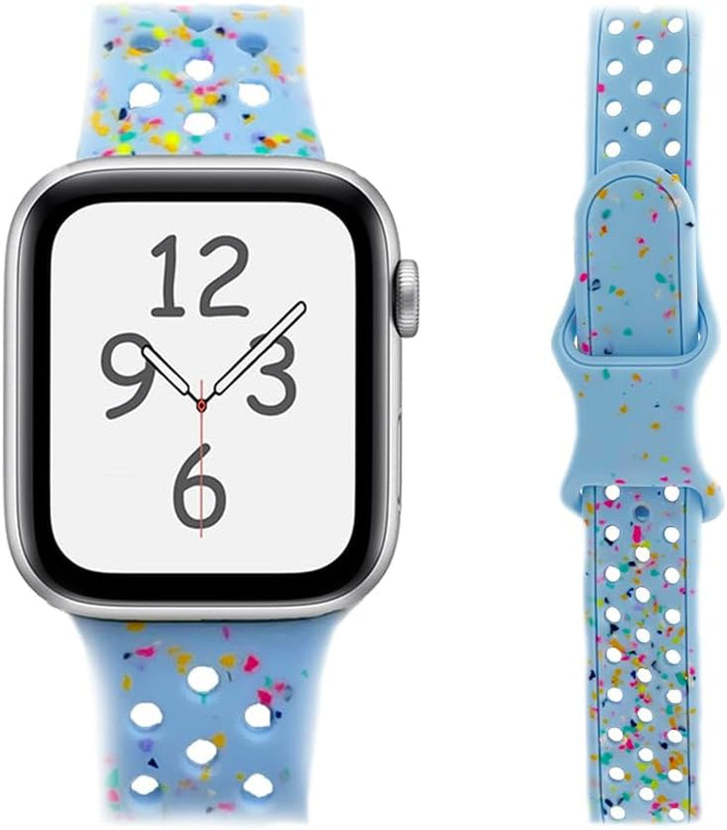 Silicone Watchband Compatible with Apple Watch Band 49Mm 45Mm 44Mm 42Mm 41Mm 40Mm 38Mm, Breathable Sport Wristband Soft Watch Strap for Iwatch Series 9, Ultra 2, Ultra 8 7 6 5 4 3 2 1 SE for Women Man