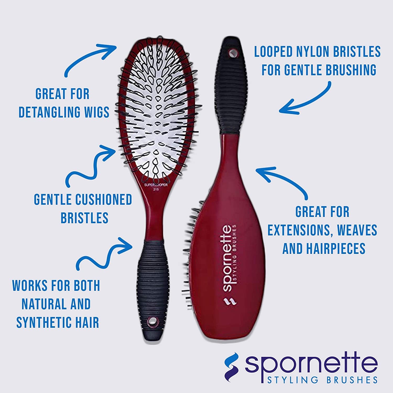 Super Looper Wig Brush, Cushioned & Looped Nylon Bristles for Hair Extensions, Wigs, Hair Pieces, Toupees & Weaves - for Brushing, Styling, & Detangling Natural & Synthetic Hair