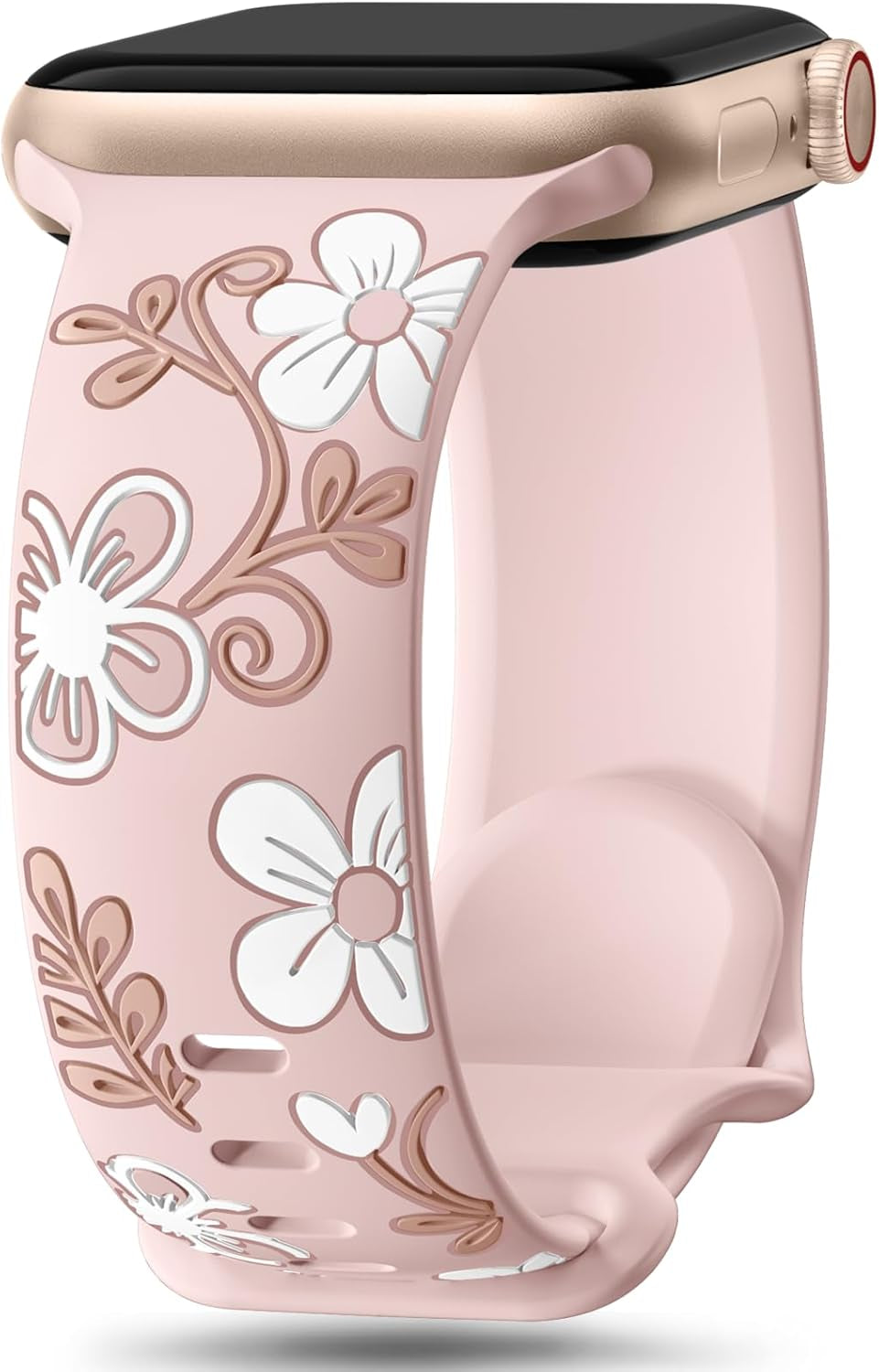 Floral Band Compatible with Apple Watch Bands for Women 40Mm 41Mm 38Mm 42Mm 44Mm 45Mm 46Mm 49Mm, Engraved Cute Flower Silicone Inlay Dressy Strap for Iwatch Series 10 9 8 7 6 5 4 3 2 SE Ultra