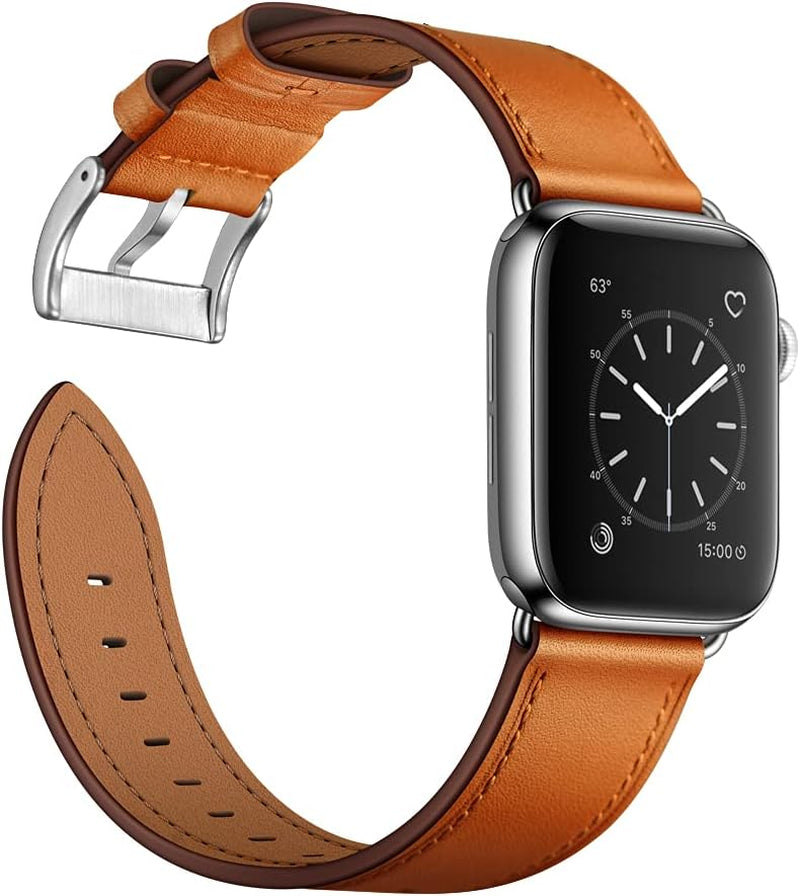 Compatible with Apple Watch Band 49Mm 46Mm 45Mm 44Mm 42Mm(Series 3 2 1), Genuine Leather Band Replacement Strap Compatible with Apple Watch (Black/Black+Brown/Silver)