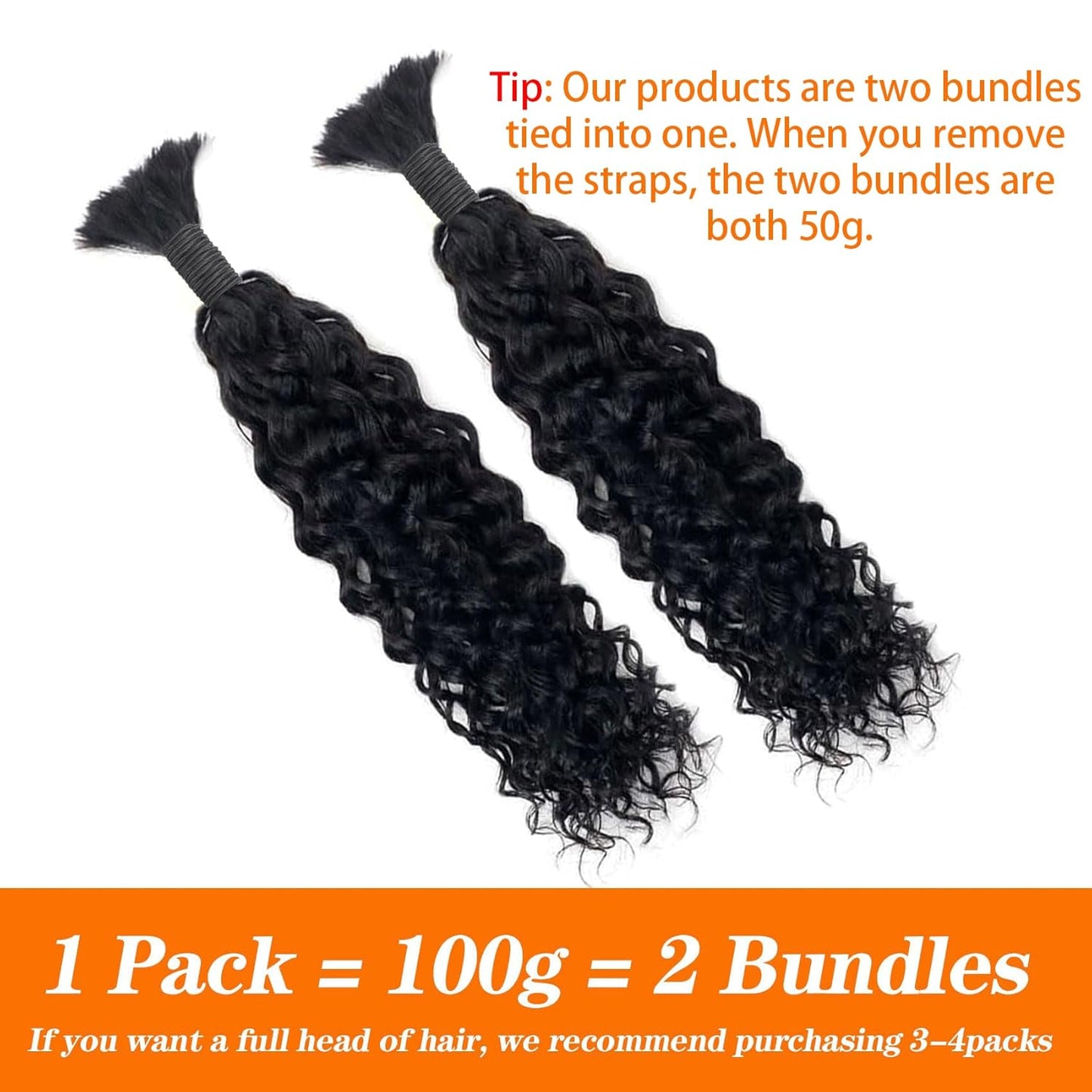 Human Braiding Hair for Boho Braids Human Hair Water Wave Bundles Bulk Human Hair for Braiding Curly Human Hair for Boho Knotless Braids Human Hair for Braiding 2 Bundles per Pack 100G (18Inch)