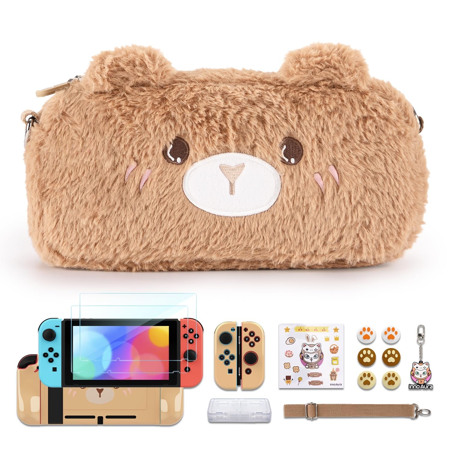 Switch Case for NS Switch, Innoaura 17 in 1 Switch Accessories Bundles with Switch Carrying Case, Switch Game Case, Switch Protective Case, Switch Screen Protector, Switch Thumb Caps (Mermaid Pink)