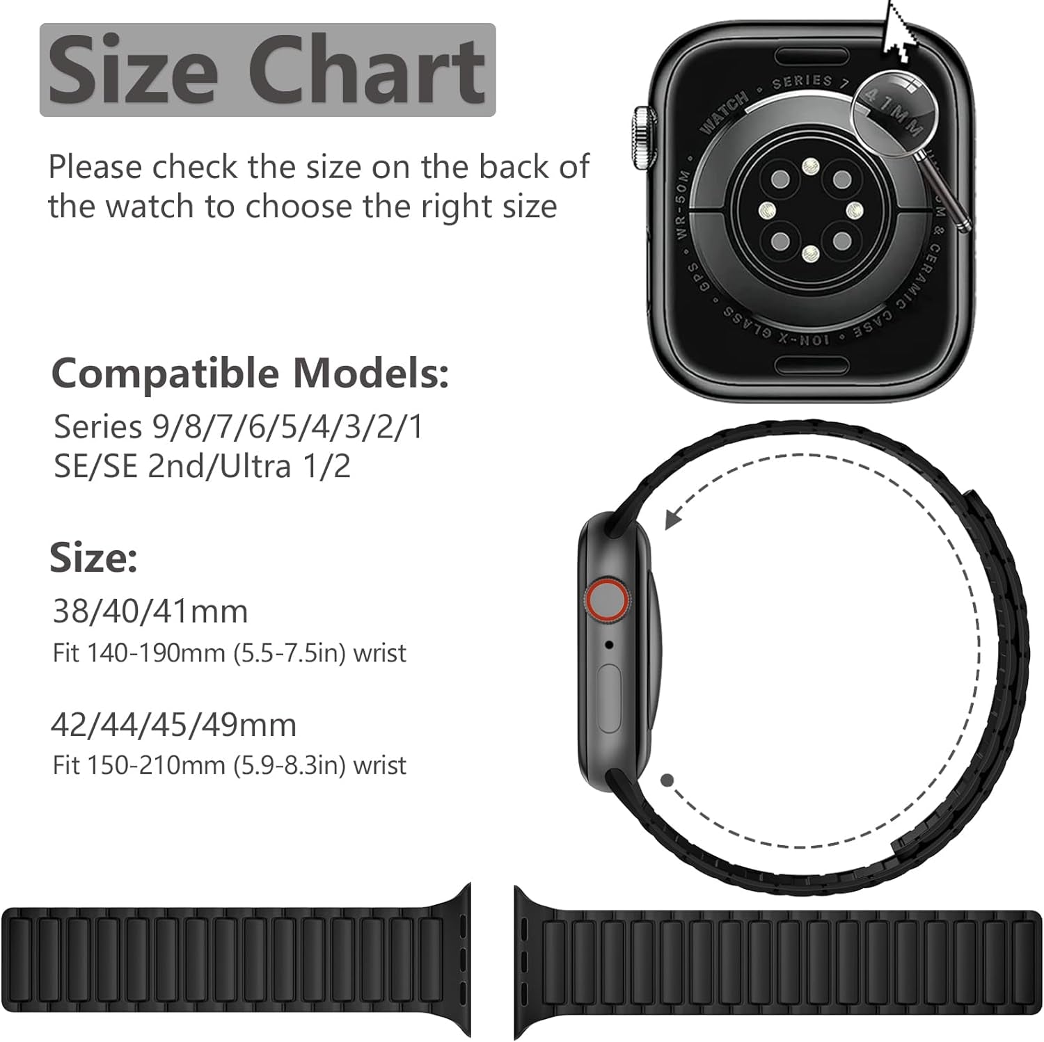 Magnetic Watch Band Compatible with Apple Watch 44Mm 45Mm 49Mm 42Mm 41Mm 40Mm 38Mm Bands for Men Women Wrist Solo Loop, Sport Silicone Strap for Iwatch Series 9 8 7 6 5 4 3 2 1 SE 2Nd Ultra